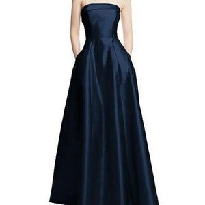 Alfred Sung Midnight Blue Strapless Cuff Satin Gown D843